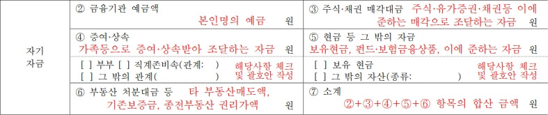 자기자금 작성 예시