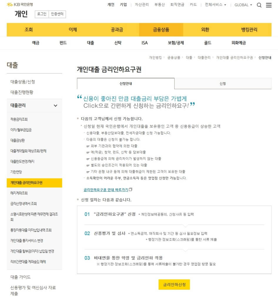 KB국민은행 금리인하요구권 신청