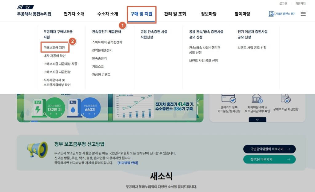 무공해차누리집 홈페이지