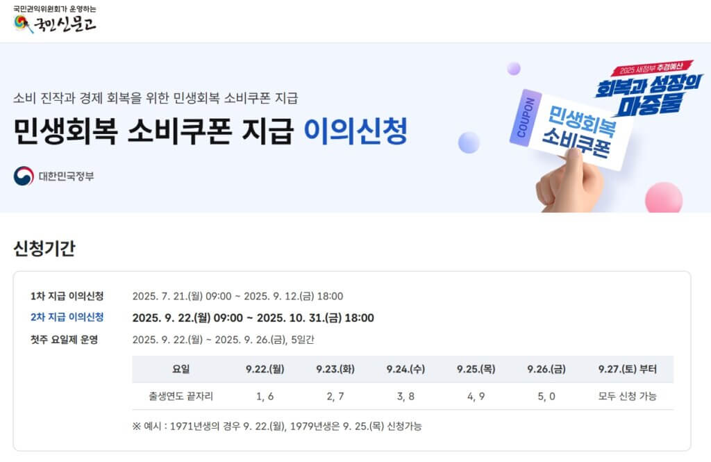 국민신문고 민생회복 소비쿠폰 2차 이의신청