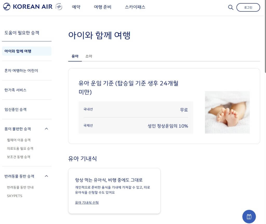 대한한공 아이 비행가좌석 규정