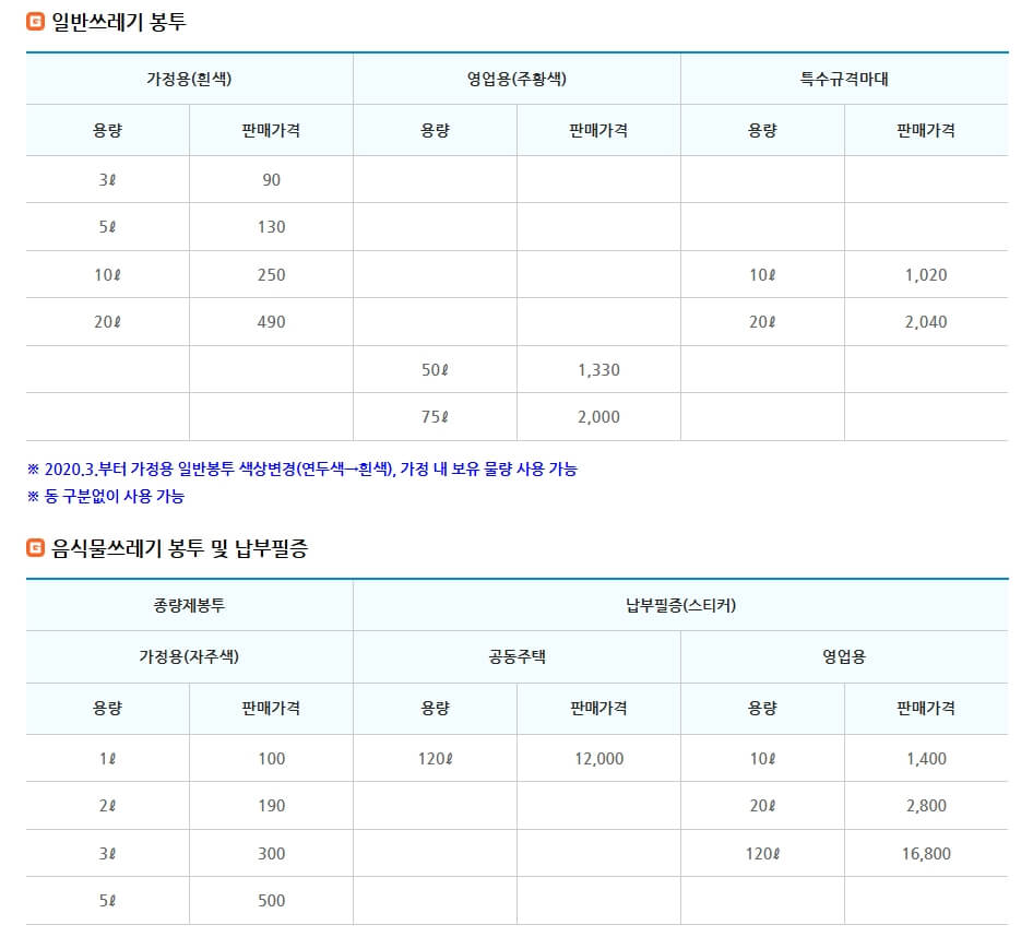 광진구 종량제봉투 가격 조회