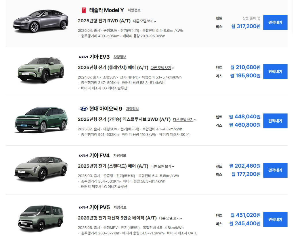 다나와 전기차 견적 비교