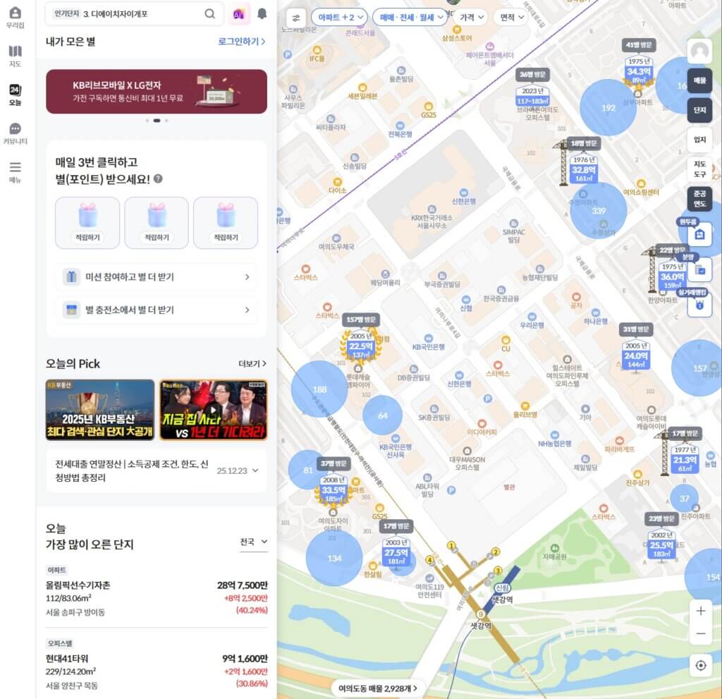 KB부동산 시세 페이지