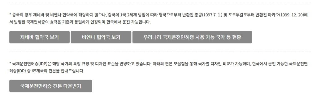 국제운전면허증 대상 국가 보기