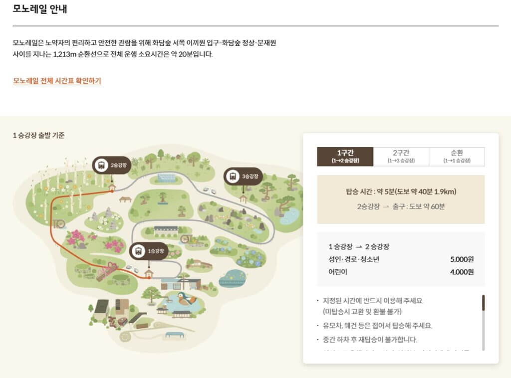 화담숲 모노레일 정보