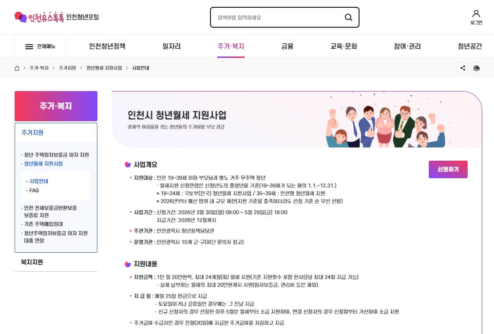 인천시 청년월세 지원사업